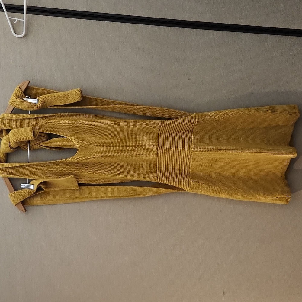 Free People Mustard Yellow Knit Bow Strap Dress - Picture 2 of 16